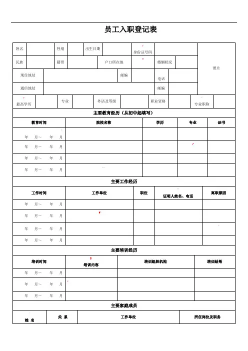 【范本】员工入职登记表(正式表)