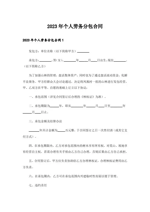2023年个人劳务分包合同