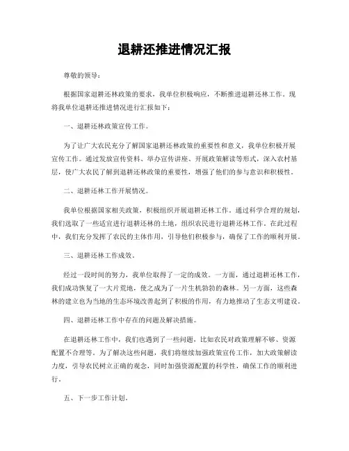 退耕还推进情况汇报