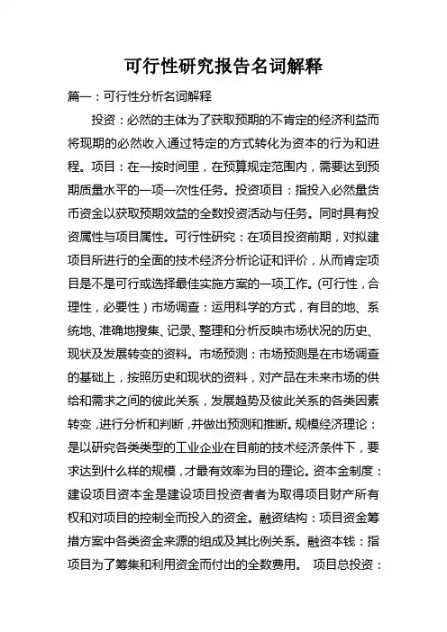 可行性研究报告名词解释