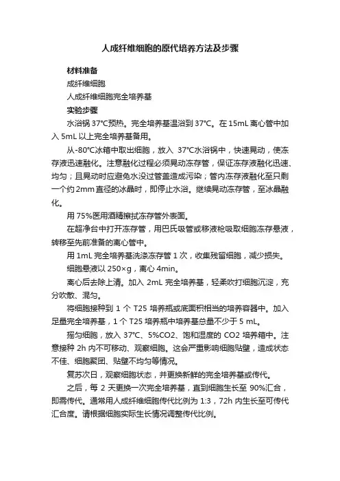 人成纤维细胞的原代培养方法及步骤