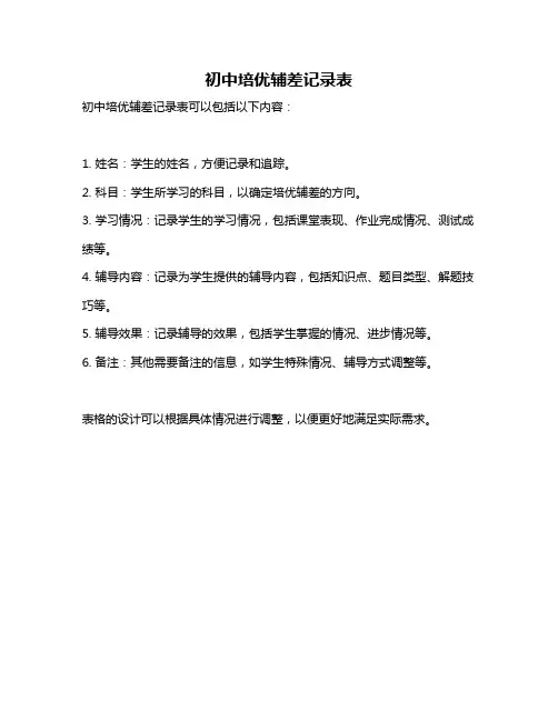 初中培优辅差记录表