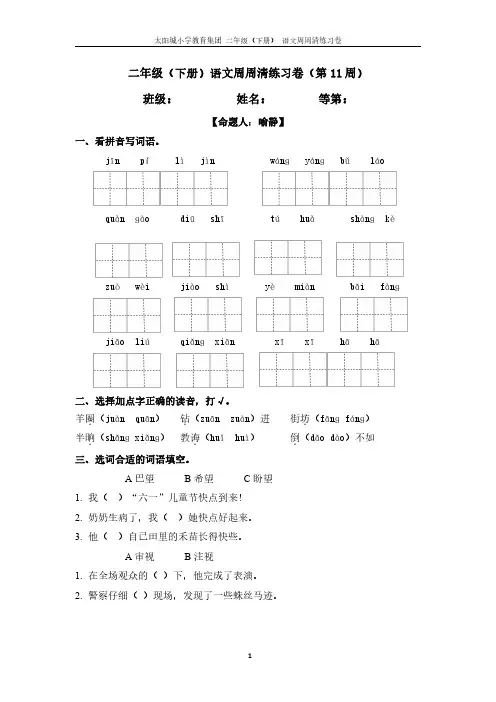 二年级(下册)语文周周清练习卷(第十一周)