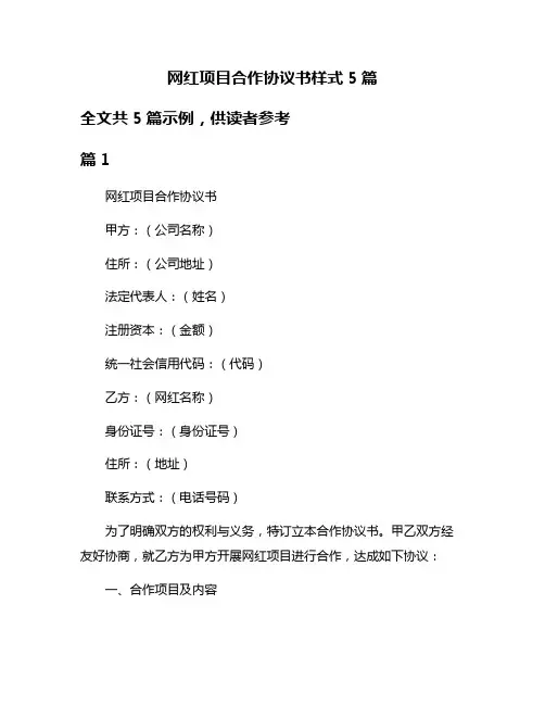 网红项目合作协议书样式5篇