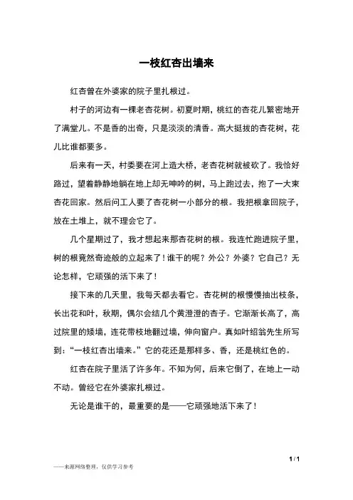 一枝红杏出墙来_五年级作文