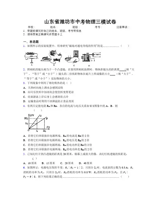 最新山东省潍坊市中考物理三模试卷及解析
