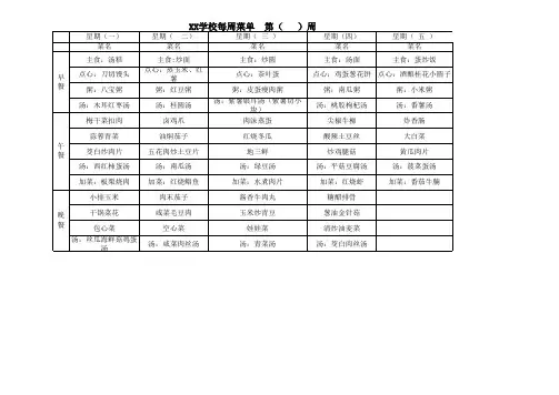 小学食堂一周菜单参考