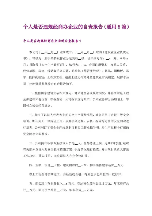 个人是否违规经商办企业的自查报告(通用5篇)