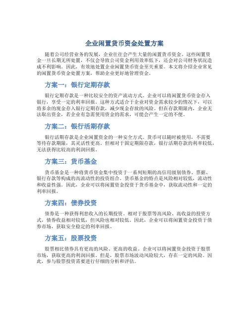 企业闲置货币资金处置方案