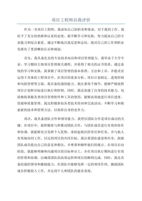 项目工程师自我评价