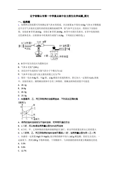 辽宁省鞍山市第一中学重点高中自主招生化学试题_图文