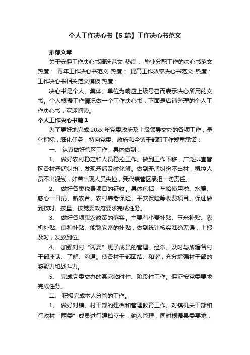个人工作决心书【5篇】工作决心书范文