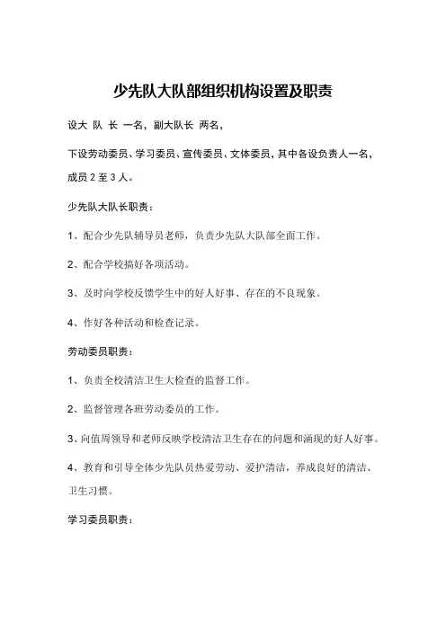 少先队大队部组织机构设置及职责