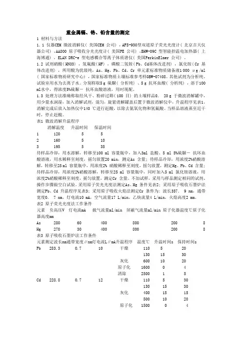重金属镉。铬。铅的测定