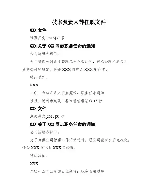技术负责人等任职文件