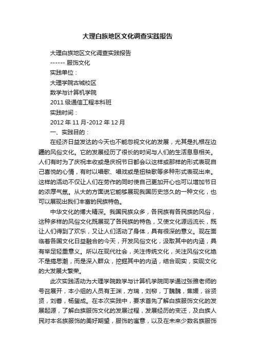 大理白族地区文化调查实践报告