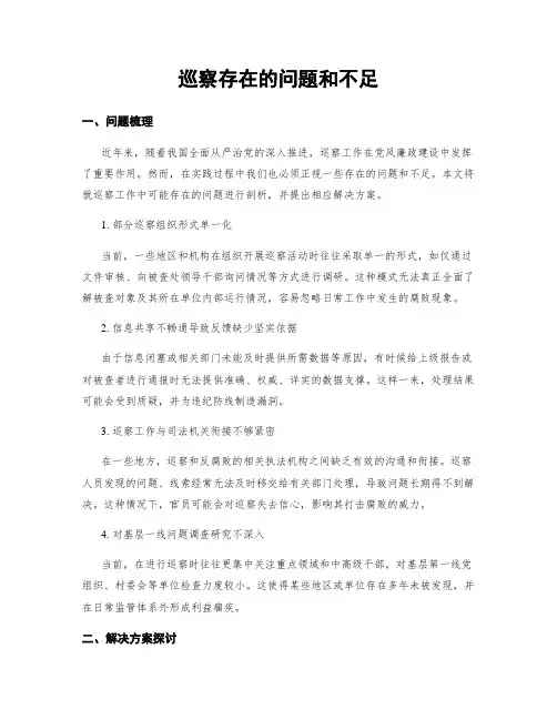 巡察存在的问题和不足