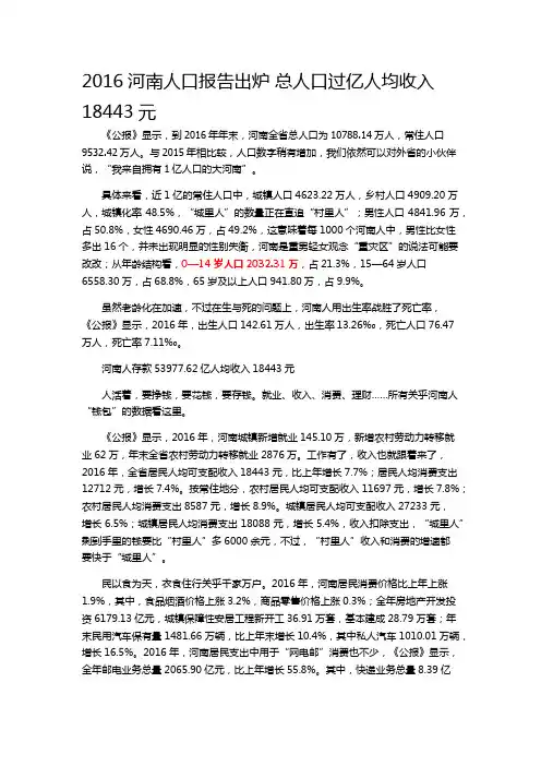 2016年河南人口普查报告