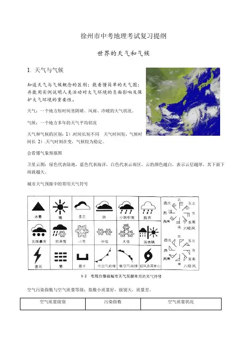 江苏徐州市中考地理考试复习提纲(世界天气和气候)