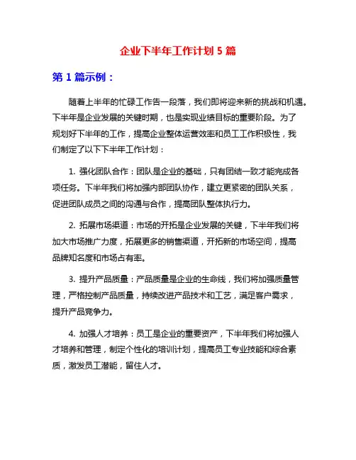 企业下半年工作计划5篇
