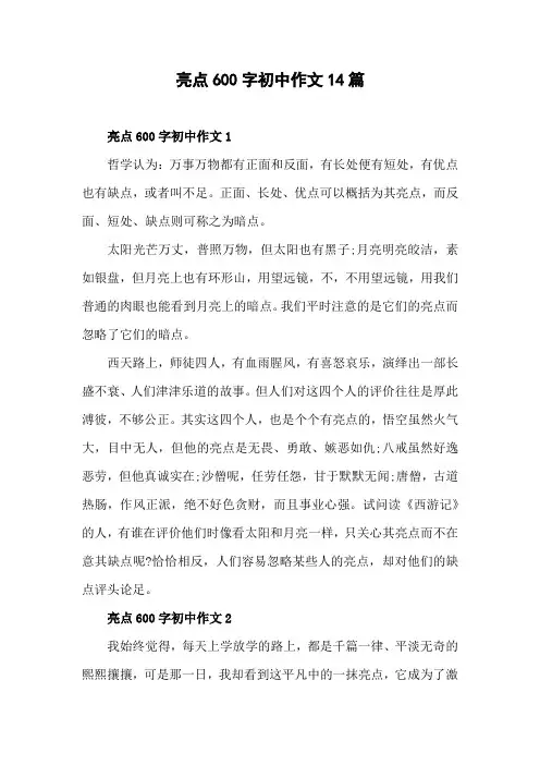 亮点作文600字初中作文