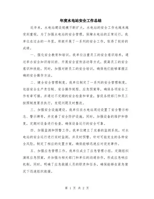 年度水电站安全工作总结