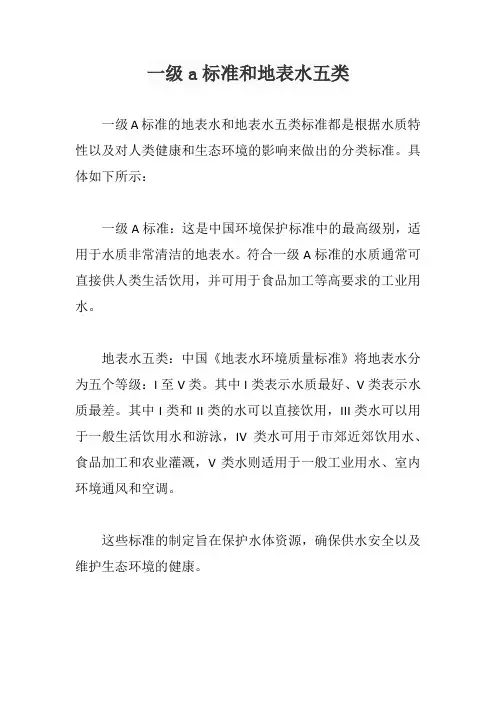 一级a标准和地表水五类