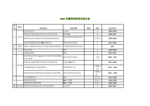 2004年教师科研项目统计表