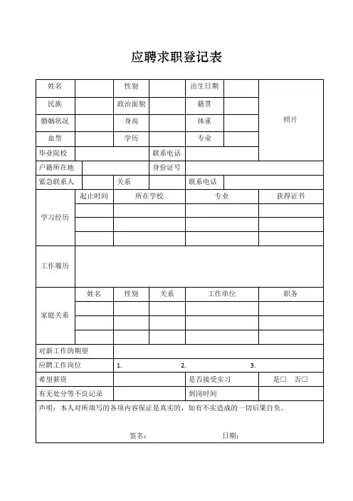应聘求职登记表