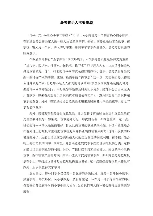 最美黄小人主要事迹