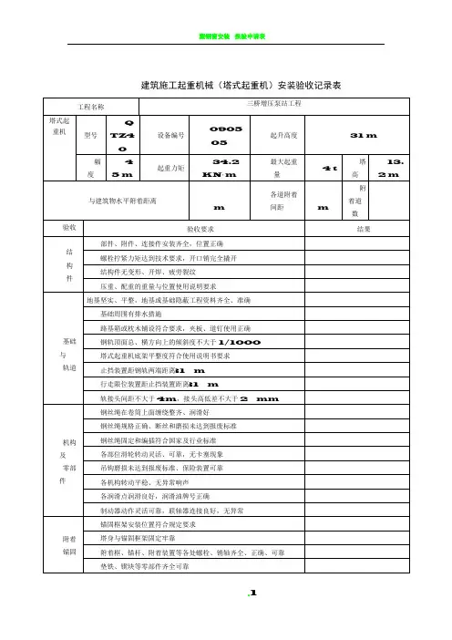 塔式起重机安装验收记录表