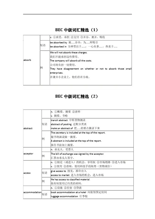 BEC中级高频词