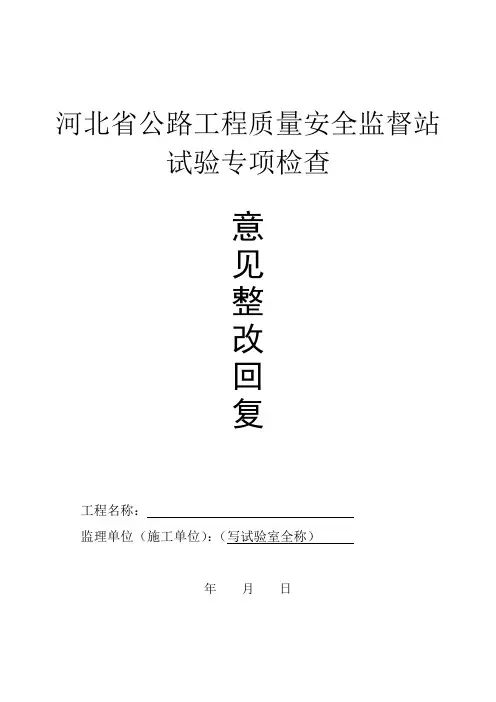 试验专项检查整改回复样表