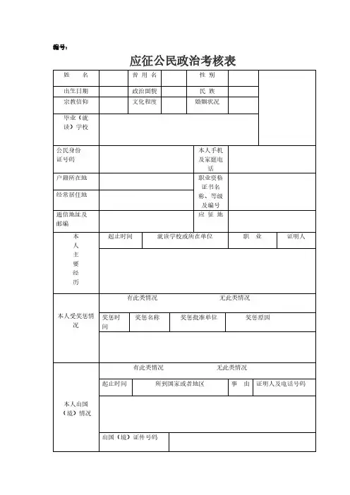应征公民政治考核表模板2022