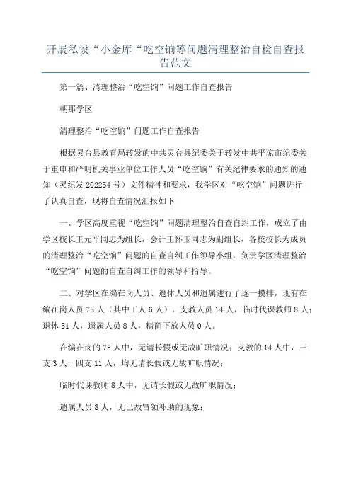开展私设“小金库“吃空饷等问题清理整治自检自查报告范文