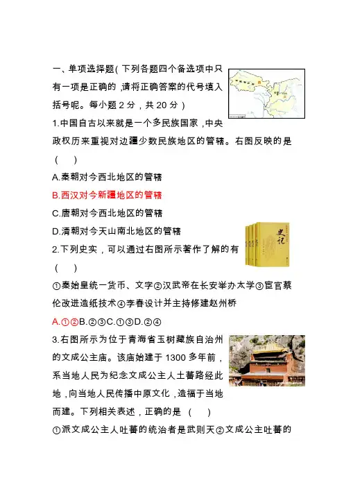 2020中考历史模拟试题