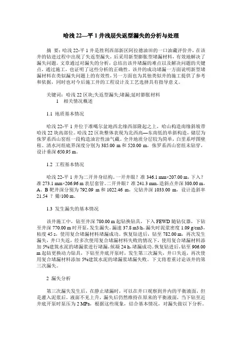 哈浅22—平1井浅层失返型漏失的分析与处理