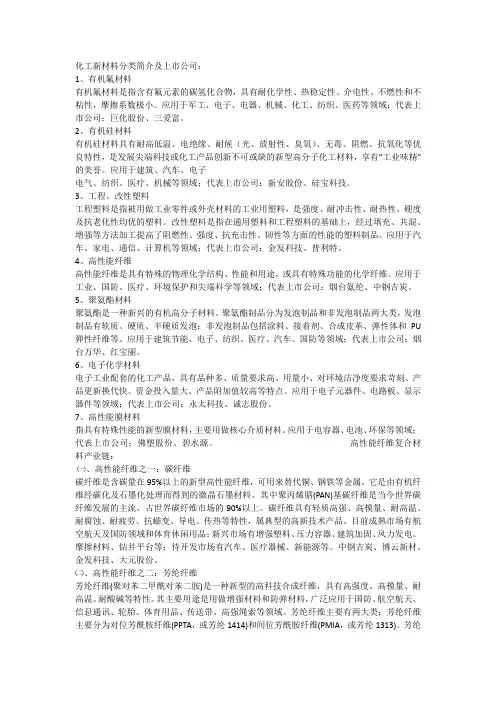 化工新材料分类简介及上市公司