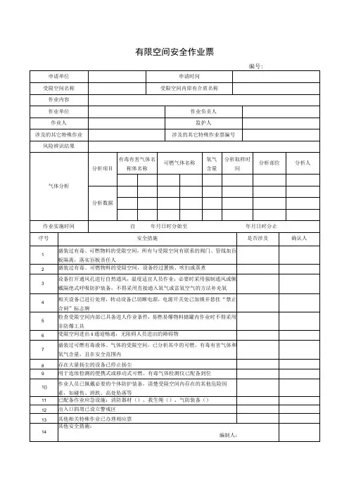 (最新)有限空间安全作业票