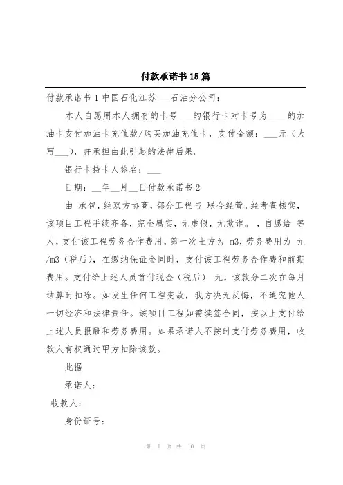 付款承诺书15篇