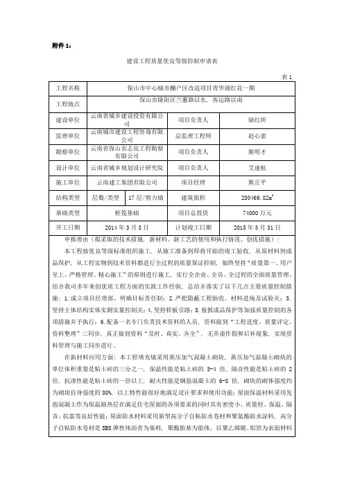 建筑工程质量创优申请表
