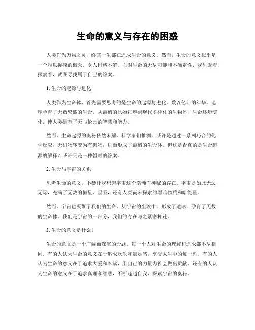 生命的意义与存在的困惑