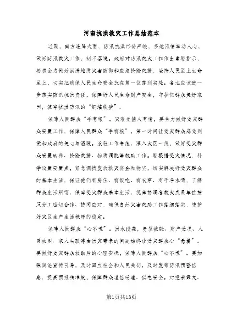 河南抗洪救灾工作总结范本(五篇)