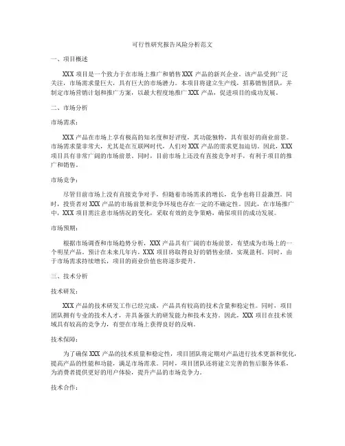 可行性研究报告风险分析范文