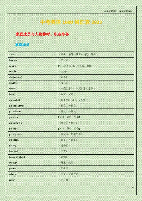 中考英语1600词汇表2023