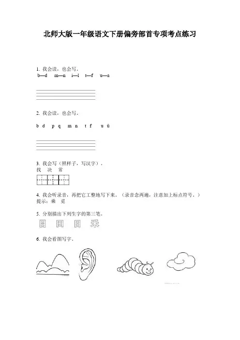 北师大版一年级语文下册偏旁部首专项考点练习