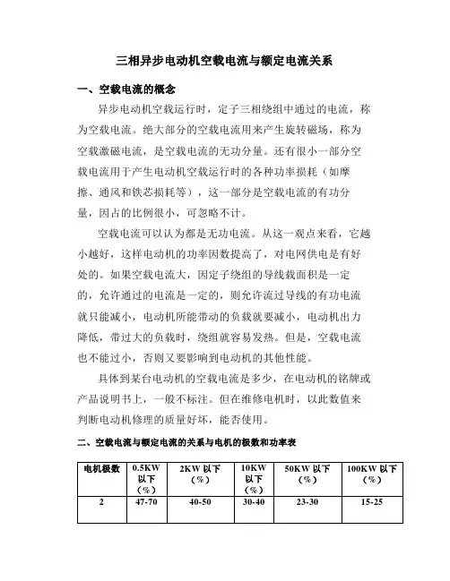 三相异步电动机空载电流与额定电流关系