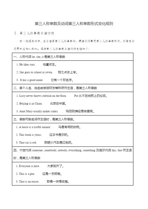 第三人称单数及动词第三人称单数形式变化规则(附练习及答案)