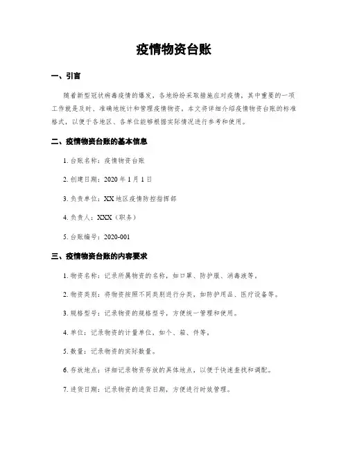 疫情物资台账