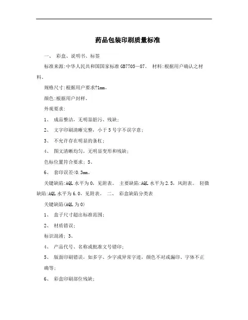 药品包装印刷质量标准